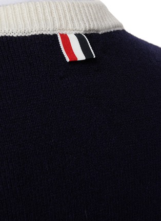  - THOM BROWNE  - Four Bar Stripe Contrasting Trim Shetland Wool Cardigan