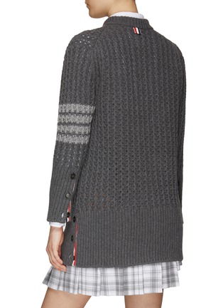 Back View - Click To Enlarge - THOM BROWNE  - FOUR-BAR MERINO WOOL CABLE KNIT CARDIGAN