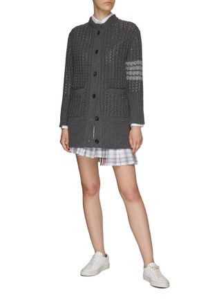 Figure View - Click To Enlarge - THOM BROWNE  - FOUR-BAR MERINO WOOL CABLE KNIT CARDIGAN