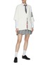 Figure View - Click To Enlarge - THOM BROWNE - Four-Bar Stripe Quarter Sleeve Cotton Knit Oversized Cardigan