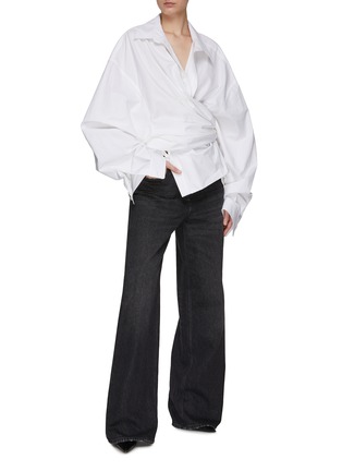 Figure View - Click To Enlarge - BALENCIAGA - Twisted Wrap Front Cotton Long-Sleeved Shirt