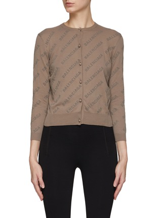 Main View - Click To Enlarge - BALENCIAGA - LOGO JACQUARD ALL OVER CREWNECK KNITTED CARDIGAN