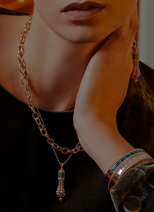 Detail View - Click To Enlarge - ROBERTO COIN - Art Deco' Diamond Ruby Malachite 18K Rose Gold Necklace