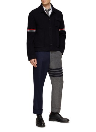 Figure View - Click To Enlarge - THOM BROWNE - TRI-COLOURED ARMBANDS KNITTED WOOL WORKMAN JACKET