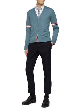 Figure View - Click To Enlarge - THOM BROWNE - Tricoloured Armbands Virgin Wool Cardigan