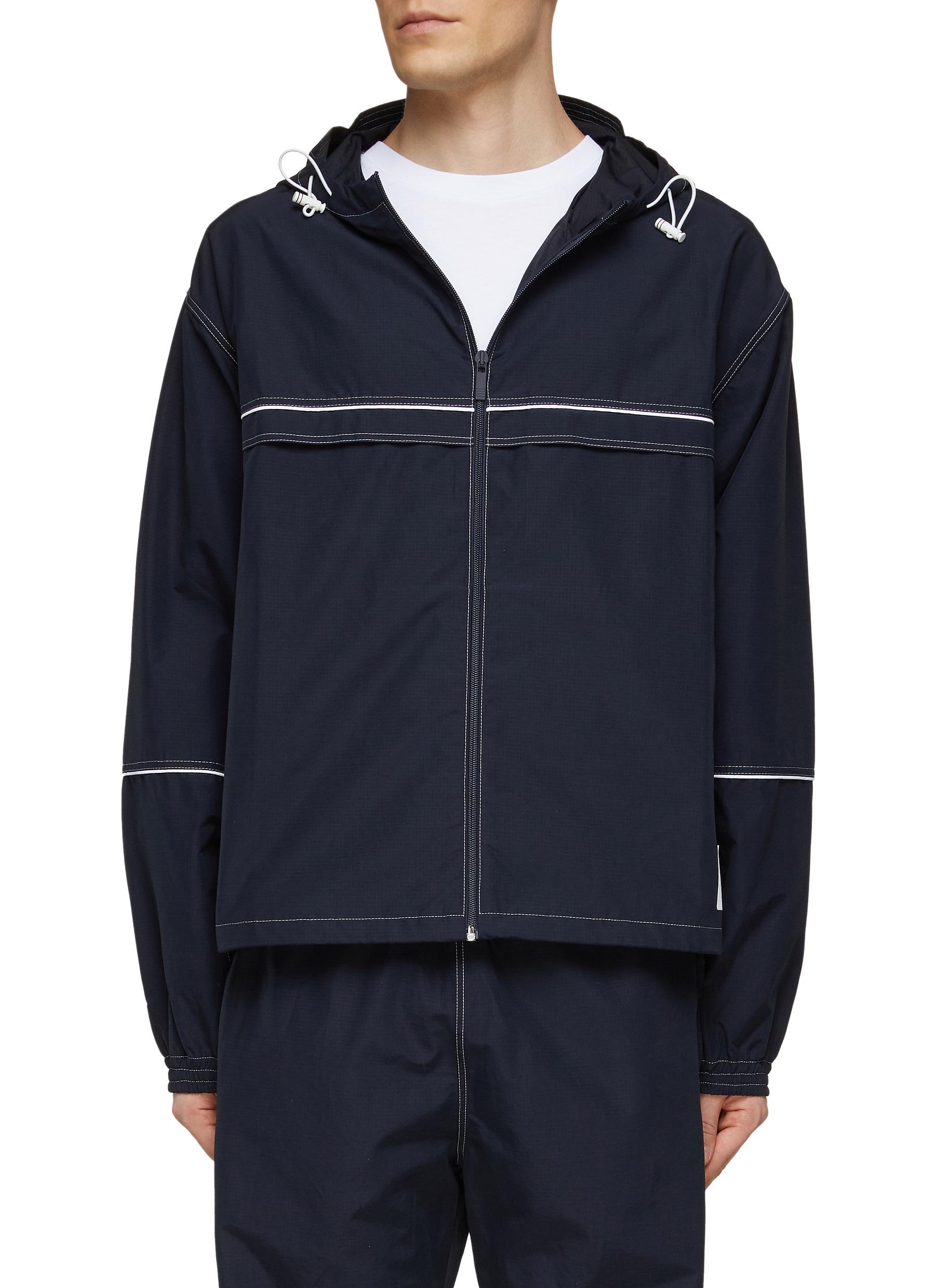 THOM BROWNE Contrasting Piping Oversized Hooded Track Jacket