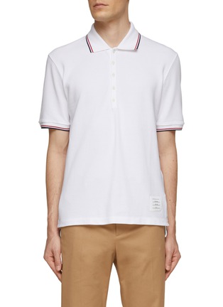 Main View - Click To Enlarge - THOM BROWNE - TRI-COLOURED STRIPE TIPPING CLASSIC PIQUÉ POLO SHIRT