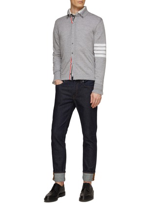 Figure View - Click To Enlarge - THOM BROWNE - Four Bar Stripe Merino Wool Button-Down Shirt