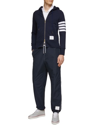 Figure View - Click To Enlarge - THOM BROWNE - CONTRAST WHITE STITCHING RIPSTOP TRACK PANTS