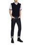 Figure View - Click To Enlarge - THOM BROWNE  - TRI-COLOURED GROSGRAIN CUFF SHORT SLEEVE PINSTRIPE OXFORD SHIRT