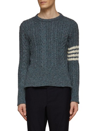 Main View - Click To Enlarge - THOM BROWNE - Four-Bar Stripe Wool Cable Knit Donegal Sweater