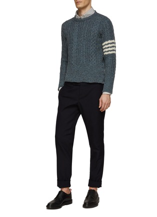 Figure View - Click To Enlarge - THOM BROWNE - Four-Bar Stripe Wool Cable Knit Donegal Sweater