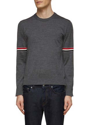 Main View - Click To Enlarge - THOM BROWNE  - Tri-coloured Armbands Virgin Wool Sweater
