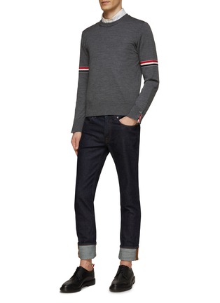 Figure View - Click To Enlarge - THOM BROWNE - Tri-coloured Armbands Virgin Wool Sweater