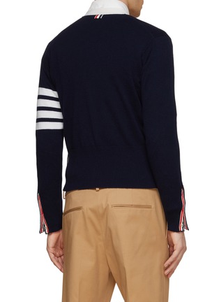 Back View - Click To Enlarge - THOM BROWNE - Four Bar Stripe Contrasting Trim Cashmere Cardigan