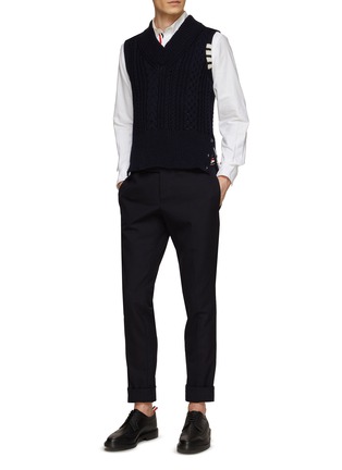 Figure View - Click To Enlarge - THOM BROWNE - Four Bar Stripe Donegal Cable Knit V-Neck Vest