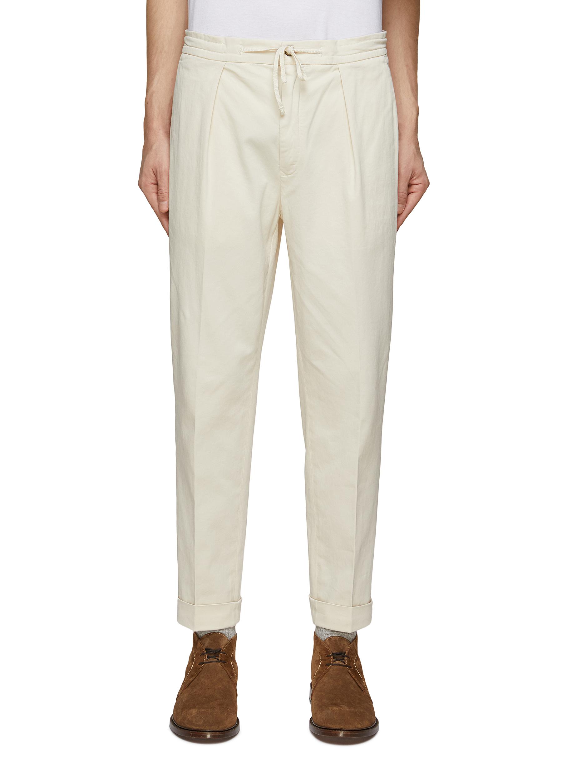Equil 'lester' Drawstring Stretch Casual Gabardine Pants In White