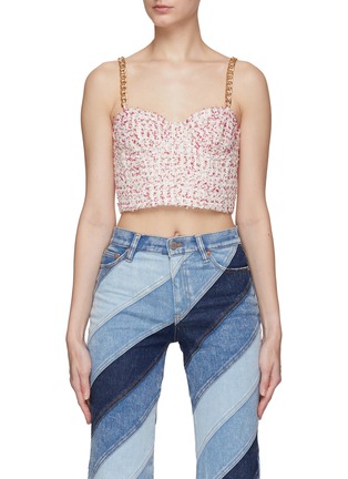 Main View - Click To Enlarge - ALICE + OLIVIA - ‘CRISTI’ CHAIN STRAP TWEED BUSTIER