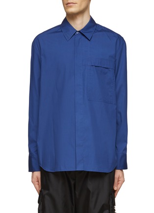 Main View - Click To Enlarge - SOLID HOMME - Concealed Placket Cotton Long-Sleeved Shirt