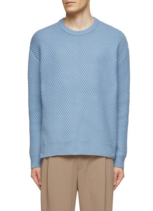Main View - Click To Enlarge - SOLID HOMME - Diagonal Ribbed Wool Blend Knit Crewneck Sweater