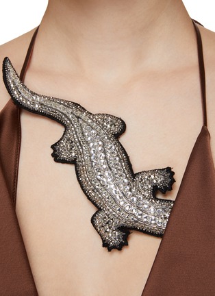  - DAVID KOMA - CRYSTAL EMBELLISHED CROCODILE PATCH OPEN BACK JUMPSUIT