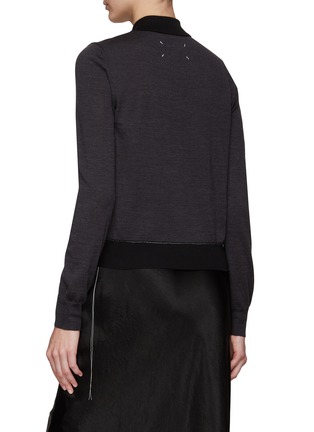 Back View - Click To Enlarge - MAISON MARGIELA - LONG SLEEVE CONTRAST STITCHING POLO COLLAR WOOL JUMPER