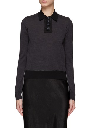 Main View - Click To Enlarge - MAISON MARGIELA - LONG SLEEVE CONTRAST STITCHING POLO COLLAR WOOL JUMPER