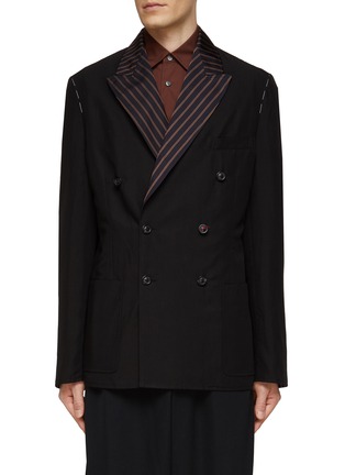 Main View - Click To Enlarge - MAISON MARGIELA - Striped Collar Contrasting Stitching Double-Breasted Blazer