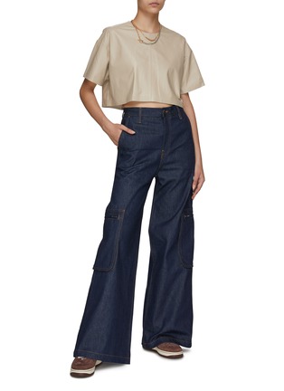 Figure View - Click To Enlarge - AMIRI - SHORT SLEEVE LAMBSKIN LEATHER CROPPED TOP