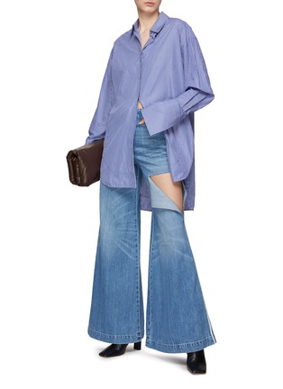 Figure View - Click To Enlarge - PETER DO - Leg Rip Light Washed Wide Leg Jeans