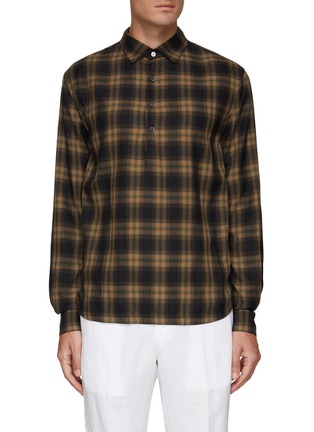 Main View - Click To Enlarge - BARENA - ‘PAVAN’ POINT COLLAR FLANNEL CHECKED SHIRT