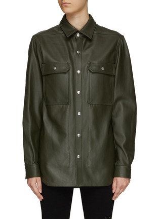Main View - Click To Enlarge - RICK OWENS  - Grained Leather Oversized Overshirt