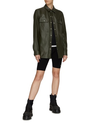 Figure View - Click To Enlarge - RICK OWENS  - Grained Leather Oversized Overshirt