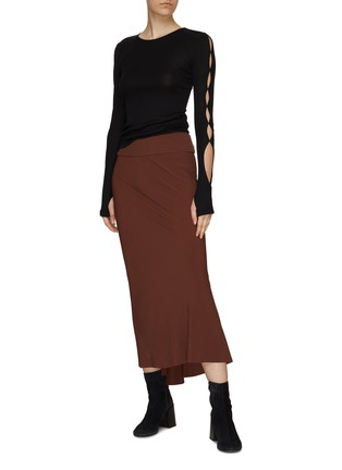 Figure View - Click To Enlarge - RICK OWENS  - ‘Cocoon’ Crepe Godet Pleat Bias Cut Mid-Calf Skirt