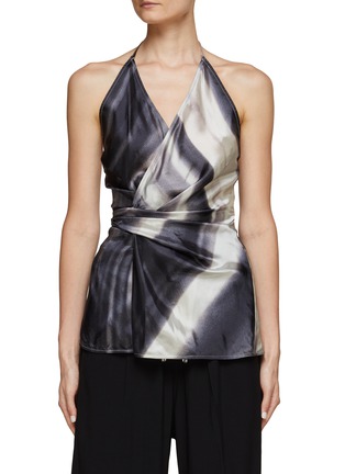 Main View - Click To Enlarge - RICK OWENS  - ‘Laura’ Swirl Print Halter Neck Wrap Top