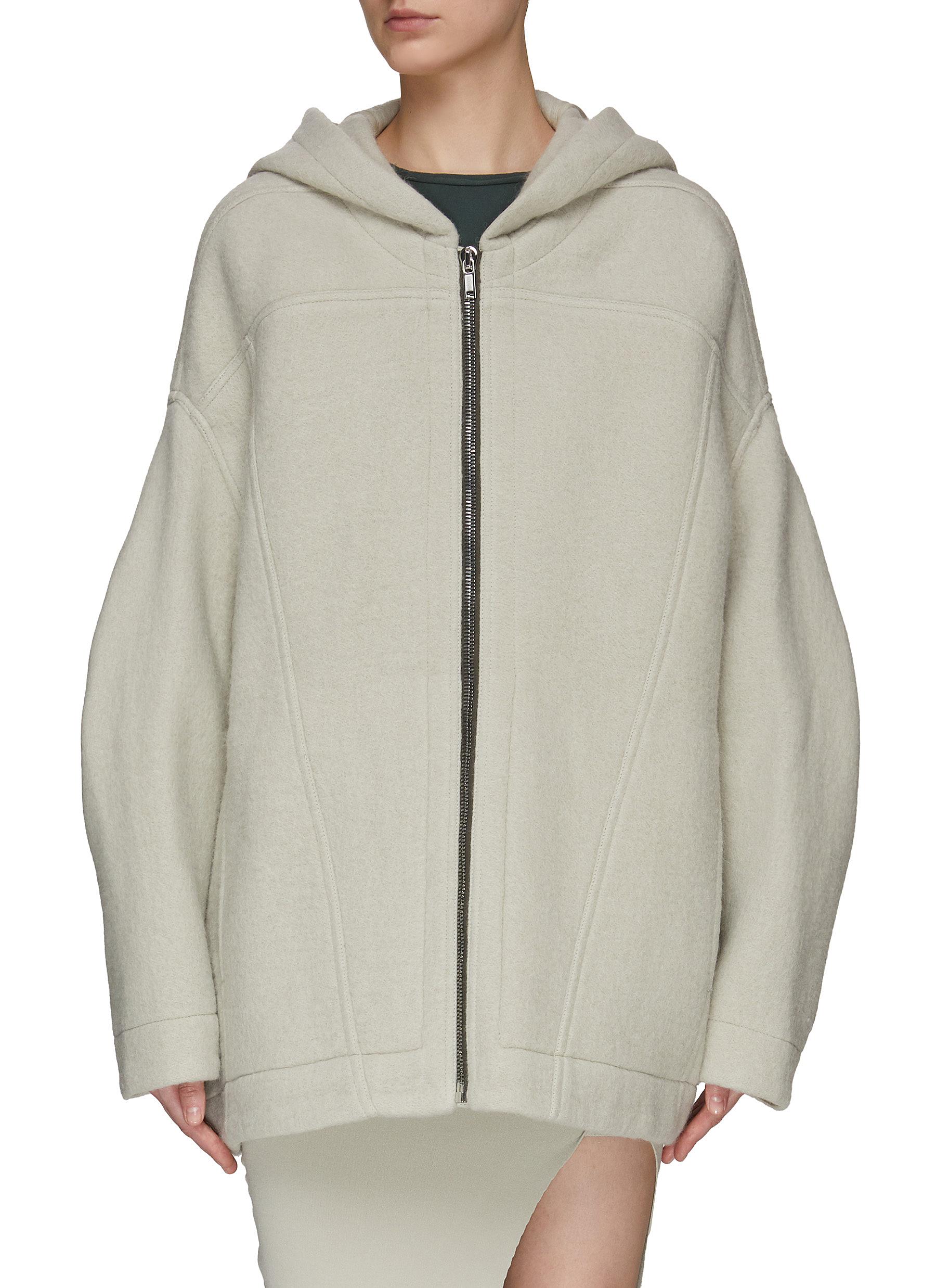 Rick Owens Female Oversize Front Zip Alpaca Wool Felt Hooded Jacket - Rick Owens - White