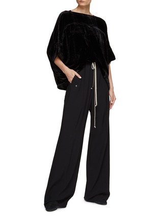 Figure View - Click To Enlarge - RICK OWENS  - Elongated Drawstring High Waist Wide Legged Pants