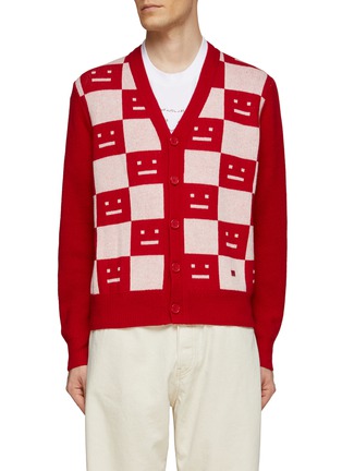 Main View - Click To Enlarge - ACNE STUDIOS - Face Logo Checker Wool Cardigan