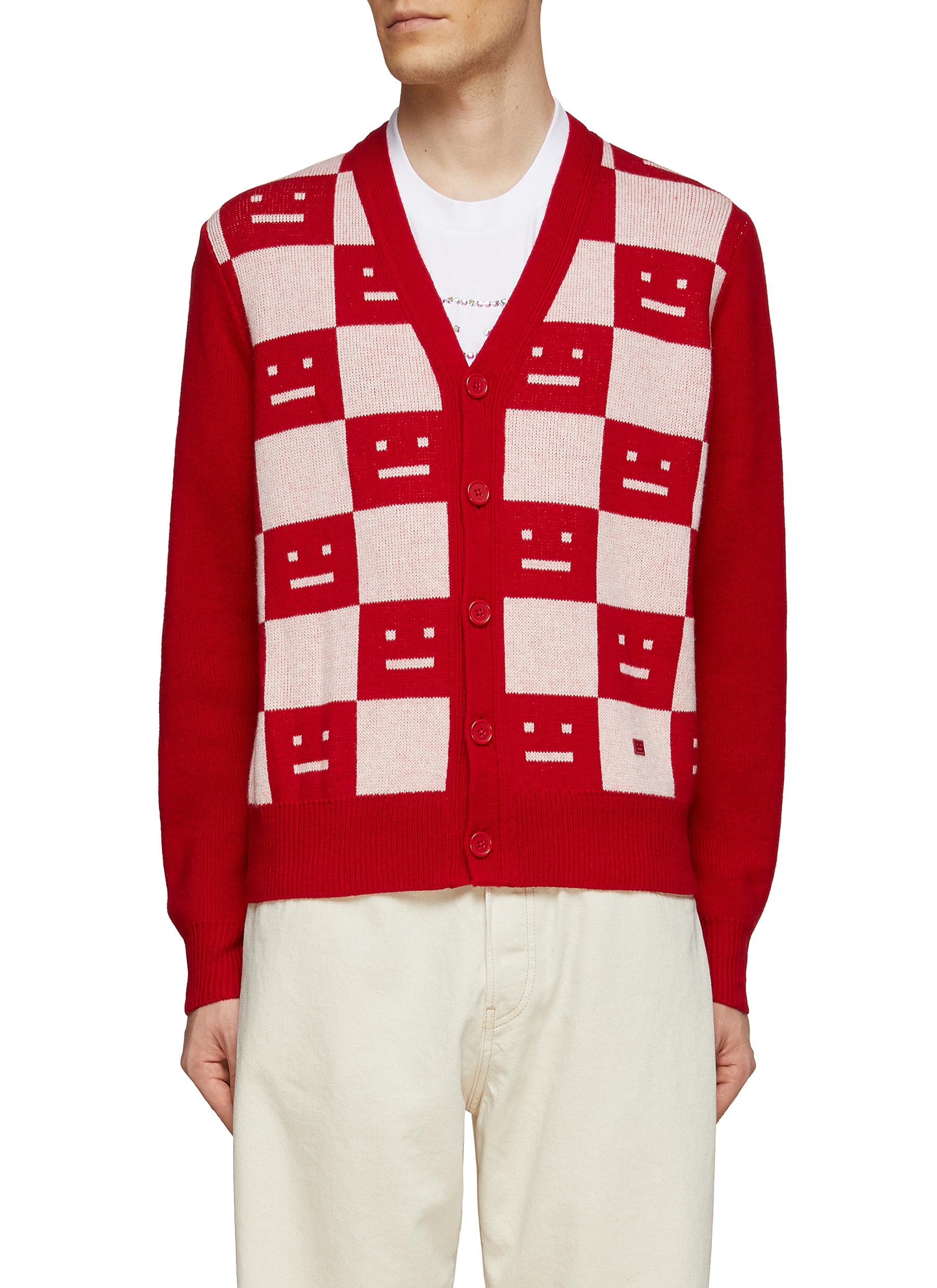 Face Logo Checker Wool Cardigan | Men 
