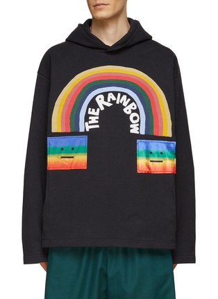 Main View - Click To Enlarge - ACNE STUDIOS - FACE LOGO PATCH RAINBOW SLOGAN PRINT HOODIE