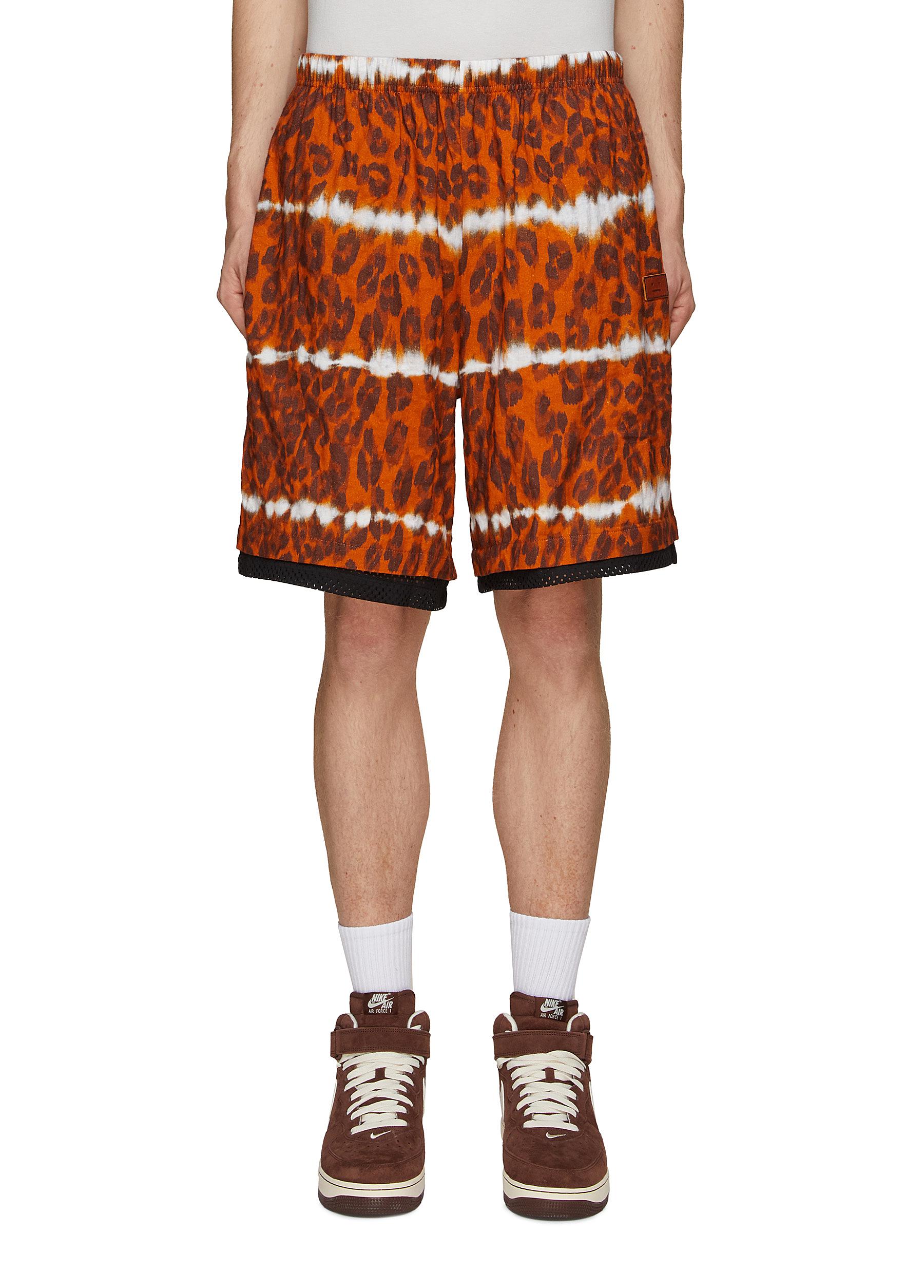 ACNE STUDIOS 'Rong' Tie Dye Leopard Print Mesh Underlayer Drawstring Shorts