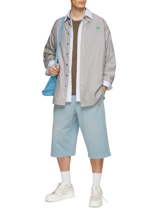 Figure View - Click To Enlarge - ACNE STUDIOS - Face Logo Washed Cotton Drawstring Long Sweat Shorts