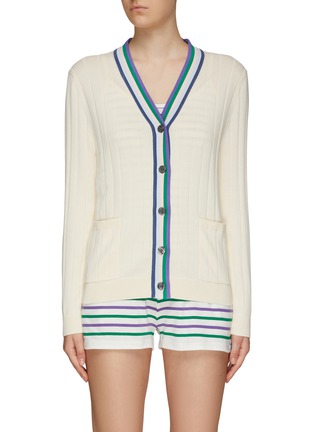 Main View - Click To Enlarge - KULE - ‘The Binx’ Striped Placket Cotton Blend Knit Cardigan