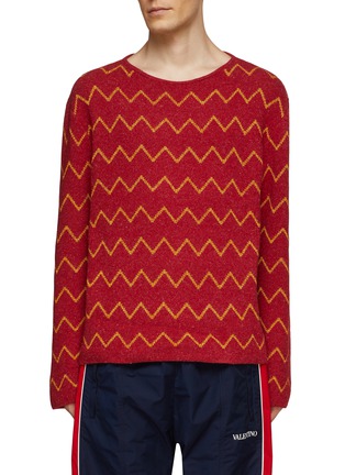 Main View - Click To Enlarge - ACNE STUDIOS - Zig-Zag Patterned Jacquard Wool Blend Boat Neck Sweater