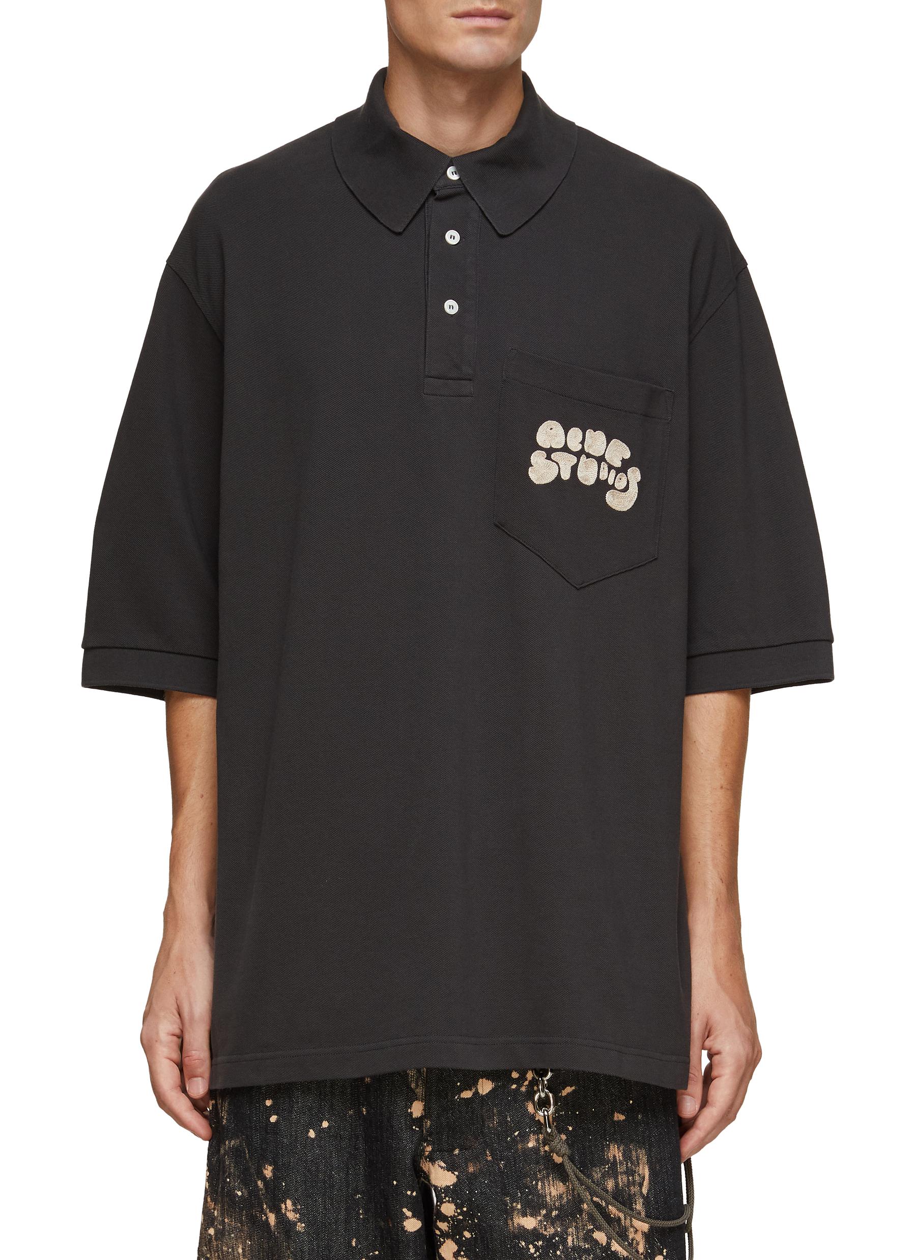 ACNE STUDIOS CHAIN STITCH EMBROIDERY CHEST POCKET PIQUE POLO SHIRT