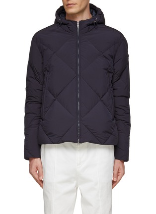 Main View - Click To Enlarge - HERNO - ZIP FRONT FIXED HOOD POLARTECH DIAMOND QUILTED DOWN JACKET