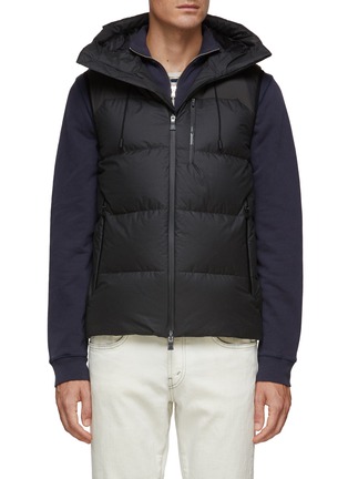 Main View - Click To Enlarge - HERNO - ‘LAMINAR’ ZIP FRONT HIGH NECK HOOD WATER REPELLENT GOOSE DOWN QUILTED VEST
