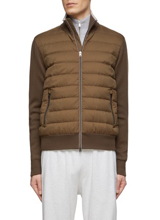 Main View - Click To Enlarge - HERNO - FRONT ZIP PUFFER PANEL HIGH NECK KNIT JACKET
