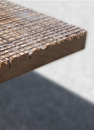 Detail View - Click To Enlarge - ALCAROL - Marble Ways Scratched Wood Clear Resin Steel Coffee Table