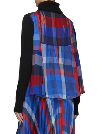 Back View - Click To Enlarge - SACAI - Pleated Plaid Back Panel Wool Knit Turtleneck Pullover